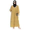 Front Open Mustard floral Print Abaya  Front Open Mustard floral Print Abaya